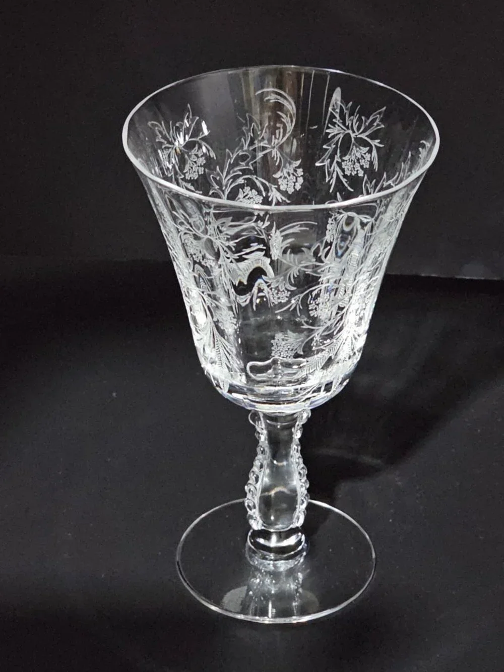 Fostoria Heather Water Goblet etched floral lace glass 9oz beaded vintage